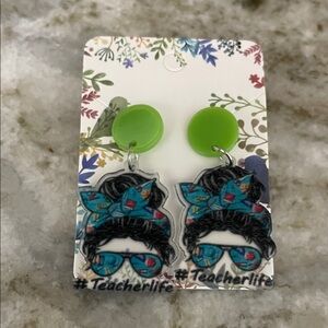 Green and Black Teacher Life Earrings